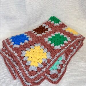 Vintage Handmade Multicolor Crochet Throw Blanket - Squares
